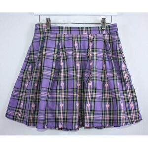 Hot Topic Skirt Womens Medium Purple Plaid Heart Emo Gothic Pleated School Girl